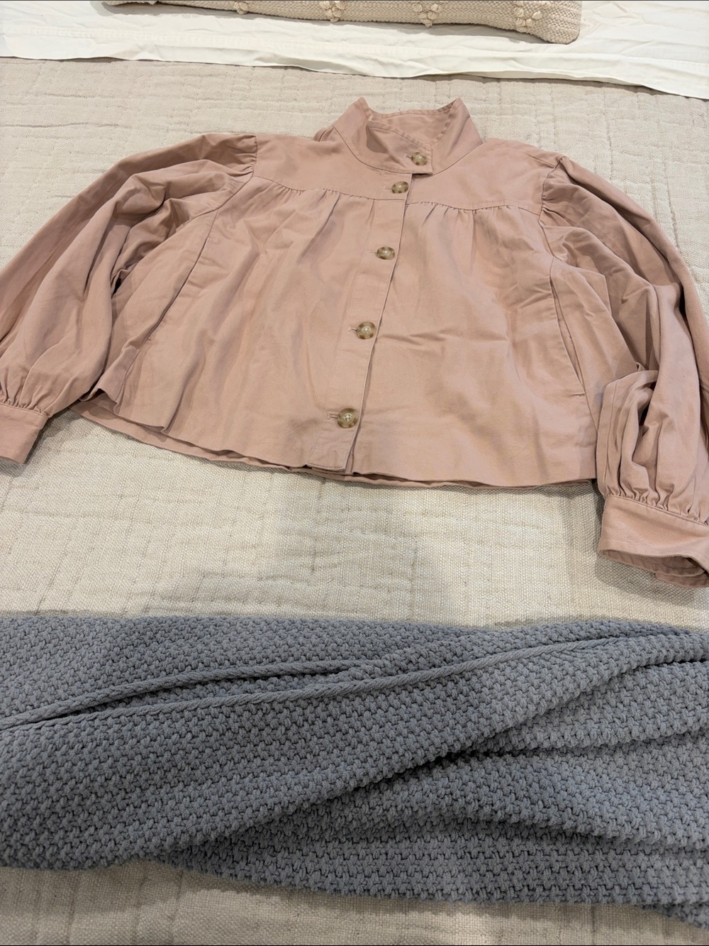 American Eagle XL Women's Puff Sleeve Button-Front Jacket - Dusty Rose NWT